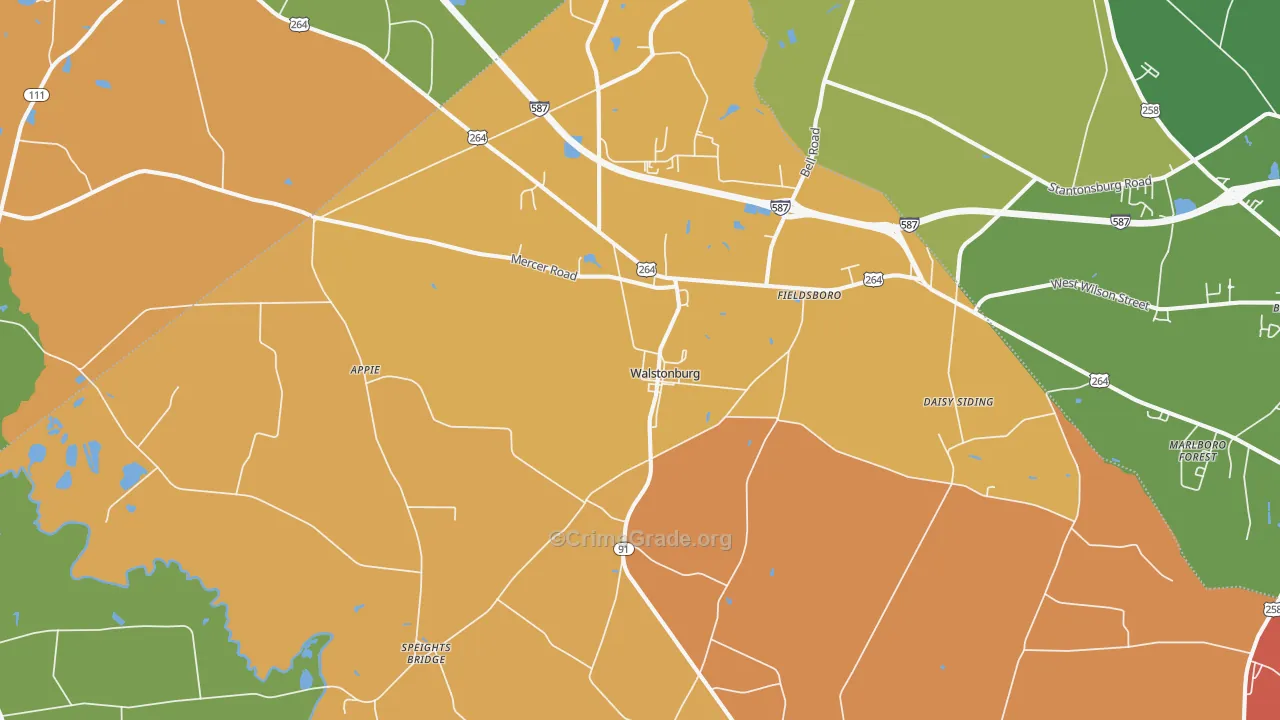 Walstonburg, NC Map of Burglary Rates
