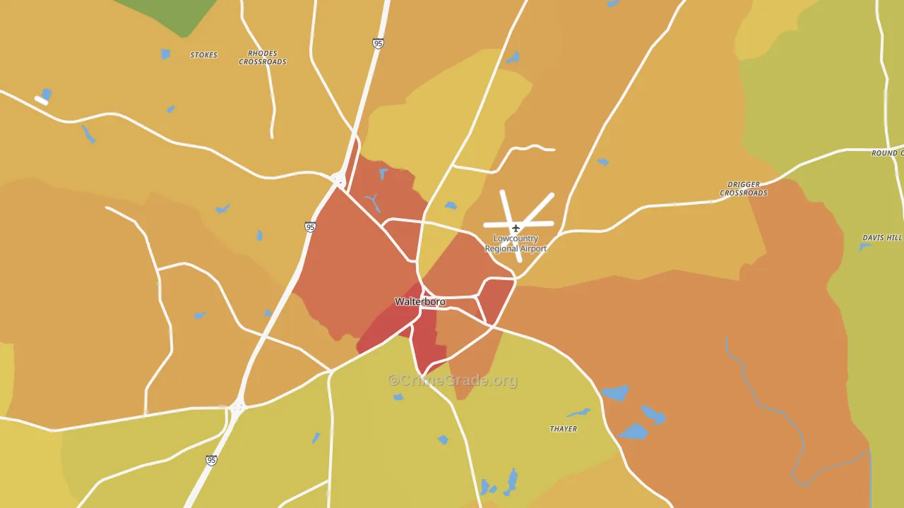 Walterboro, SC Map of Burglary Rates