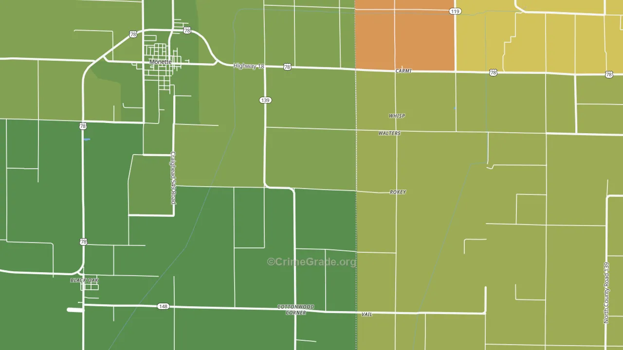 Walters, AR Map of Burglary Rates