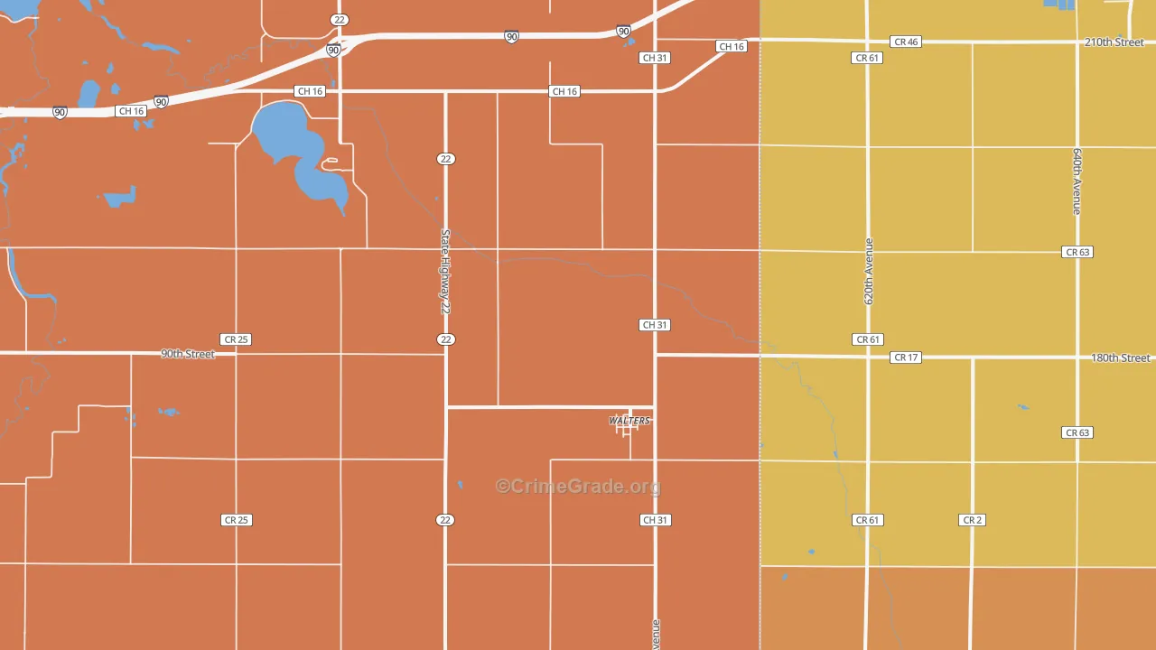 Walters, MN Map of Burglary Rates