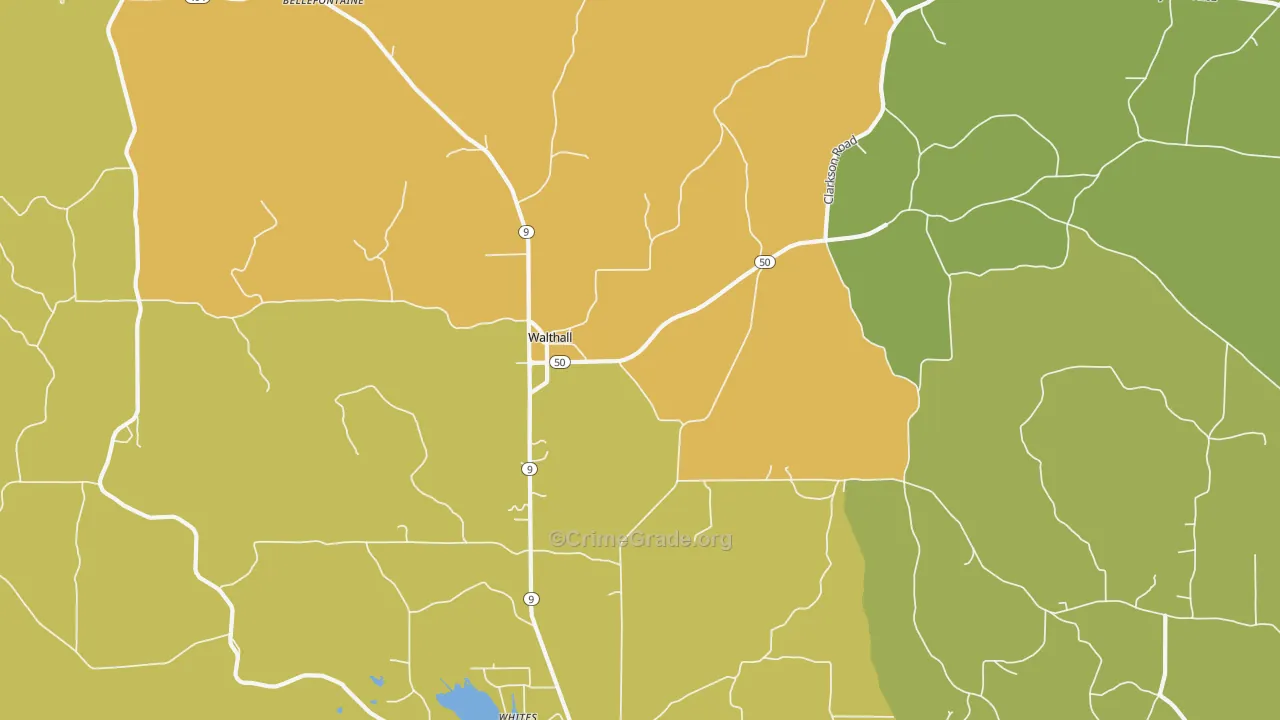 Walthall, MS Map of Burglary Rates