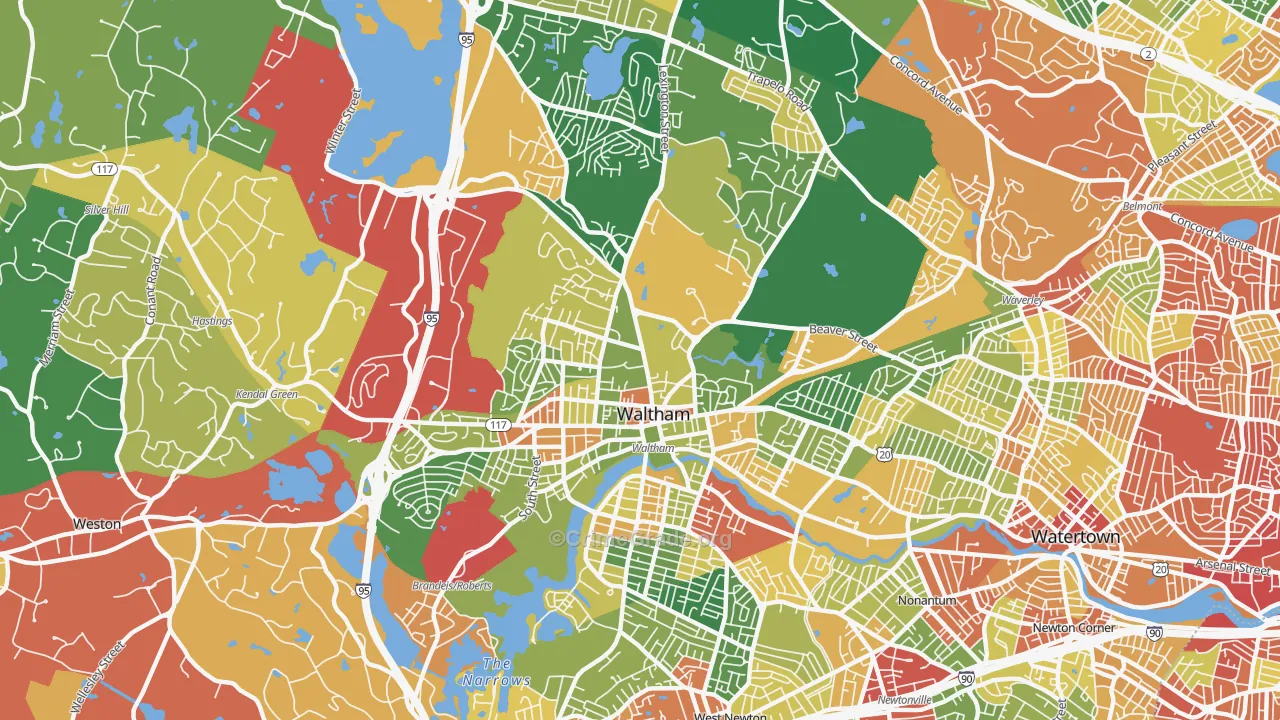 Waltham, MA Map of Burglary Rates