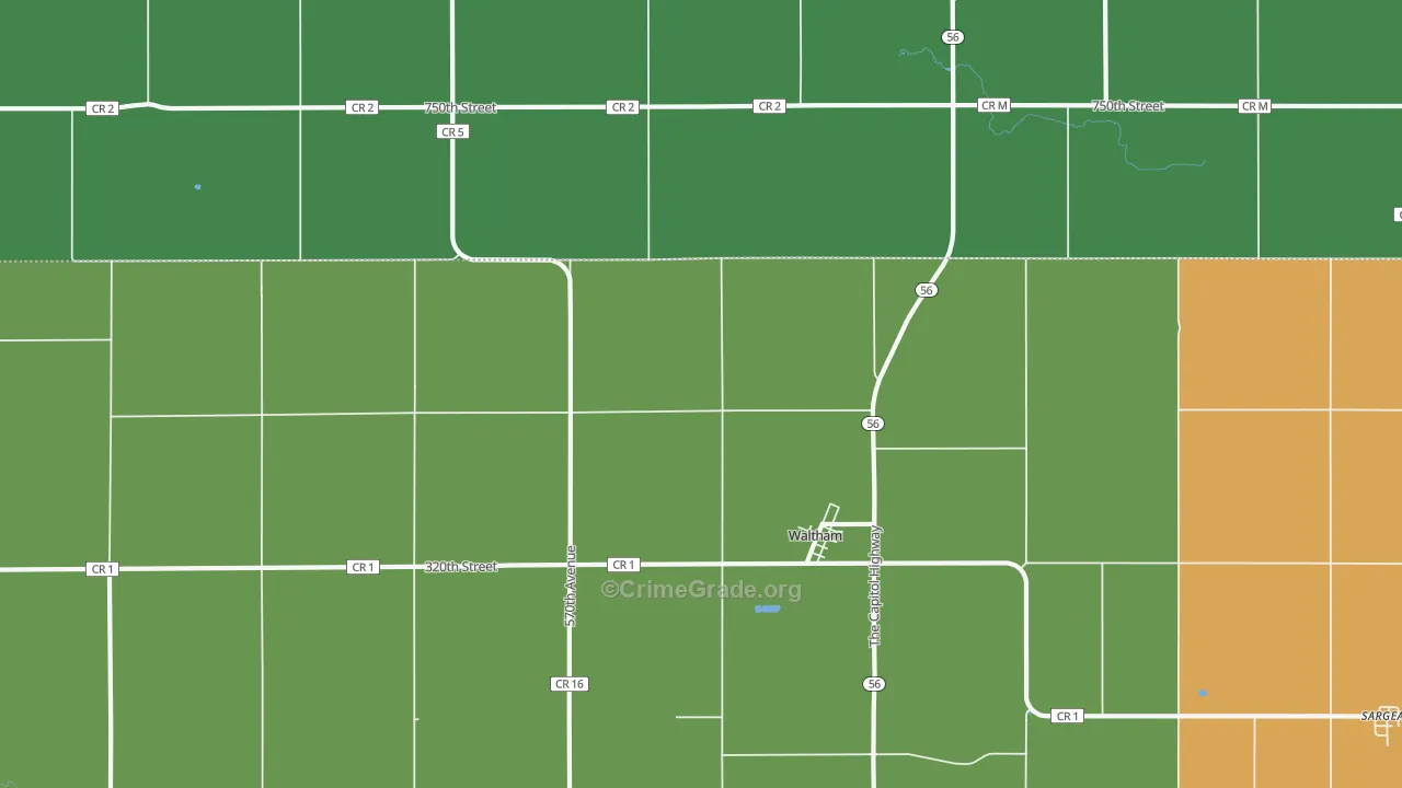 Waltham, MN Map of Burglary Rates