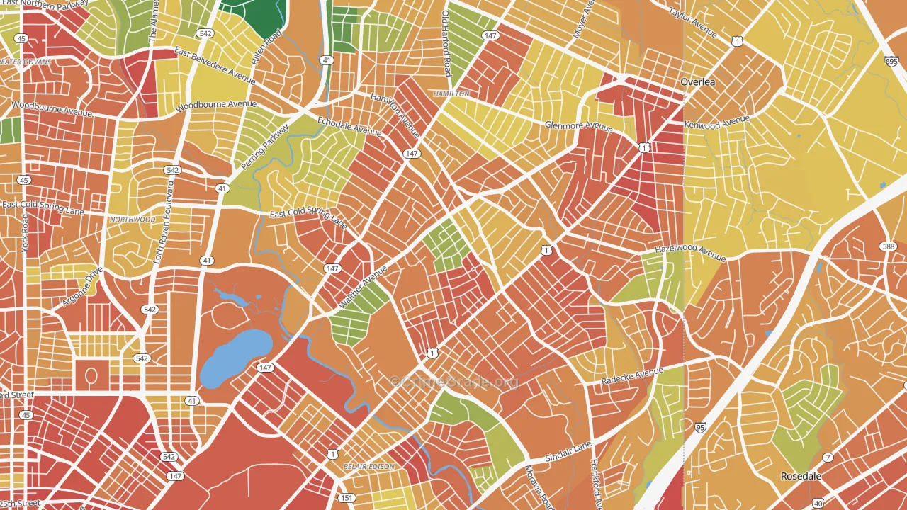 Waltherson, Baltimore, MD Map of Burglary Rates