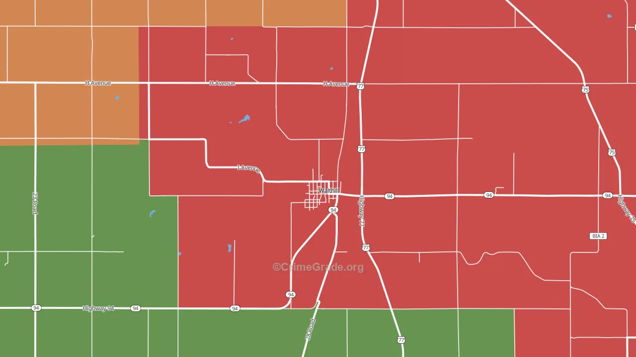 Walthill, NE Map of Burglary Rates