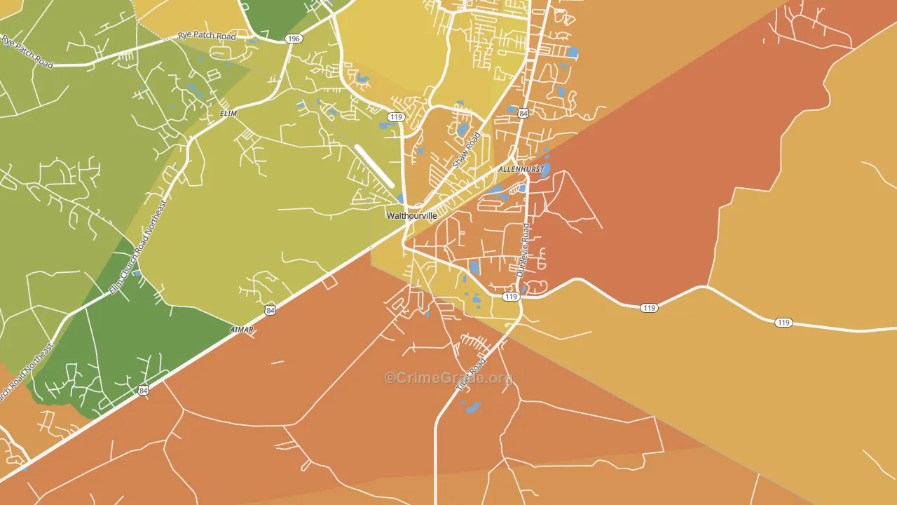 Walthourville, GA Map of Burglary Rates