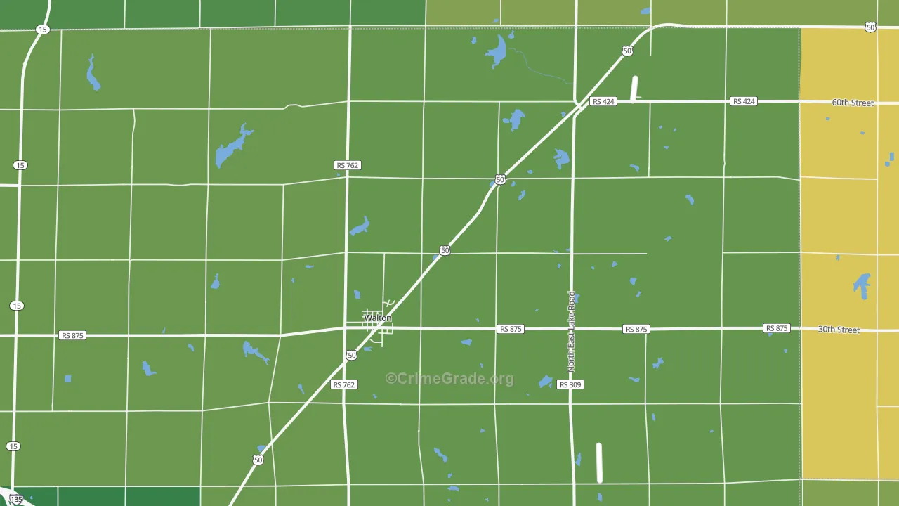 Walton, KS Map of Burglary Rates