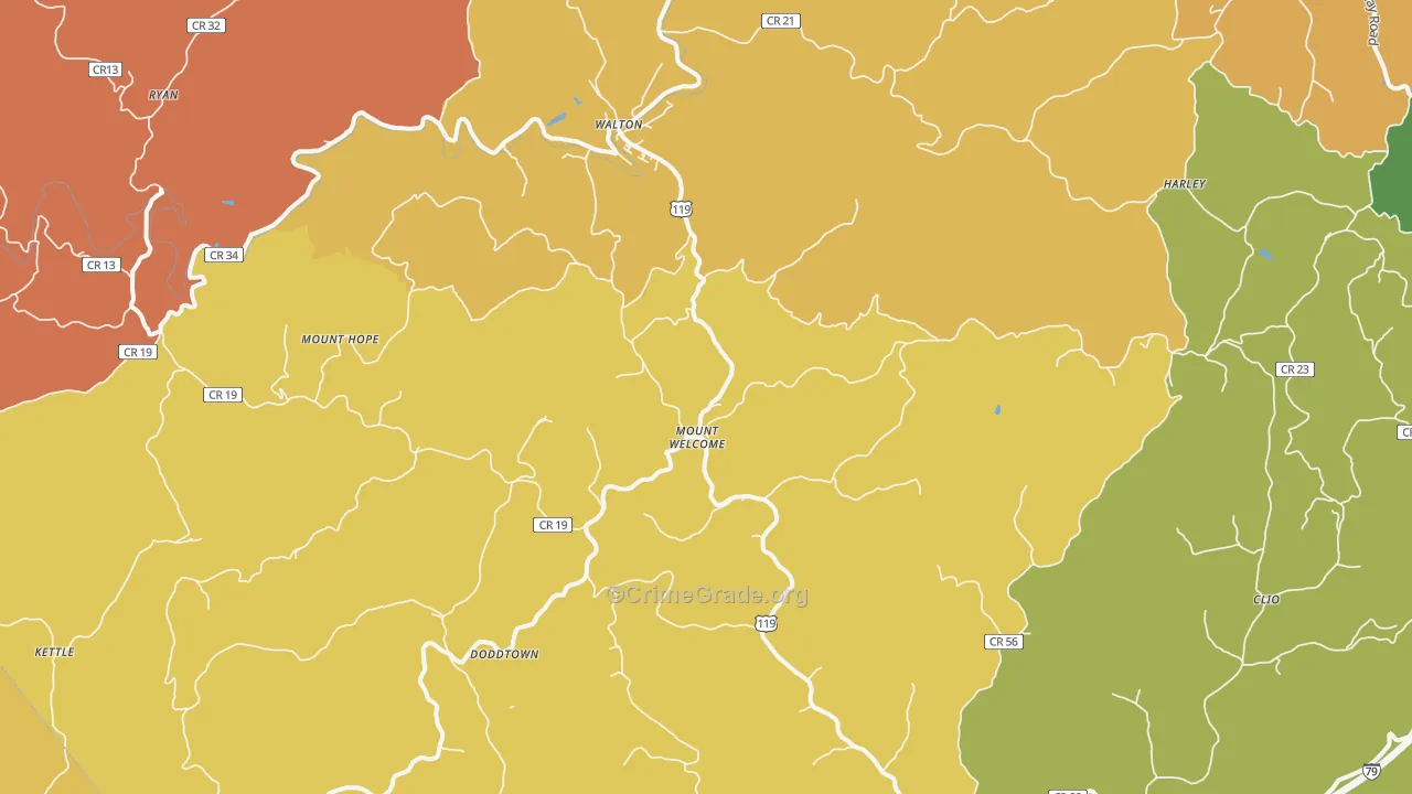 Walton, WV Map of Burglary Rates