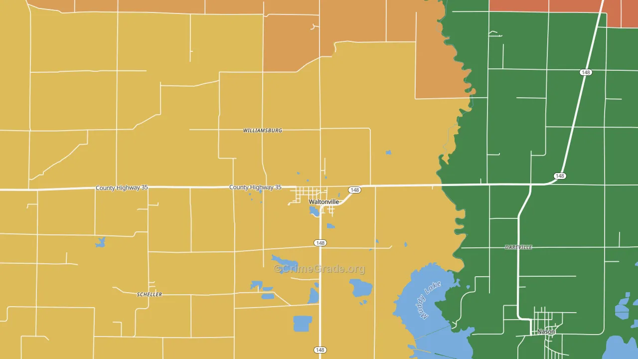 Waltonville, IL Map of Burglary Rates