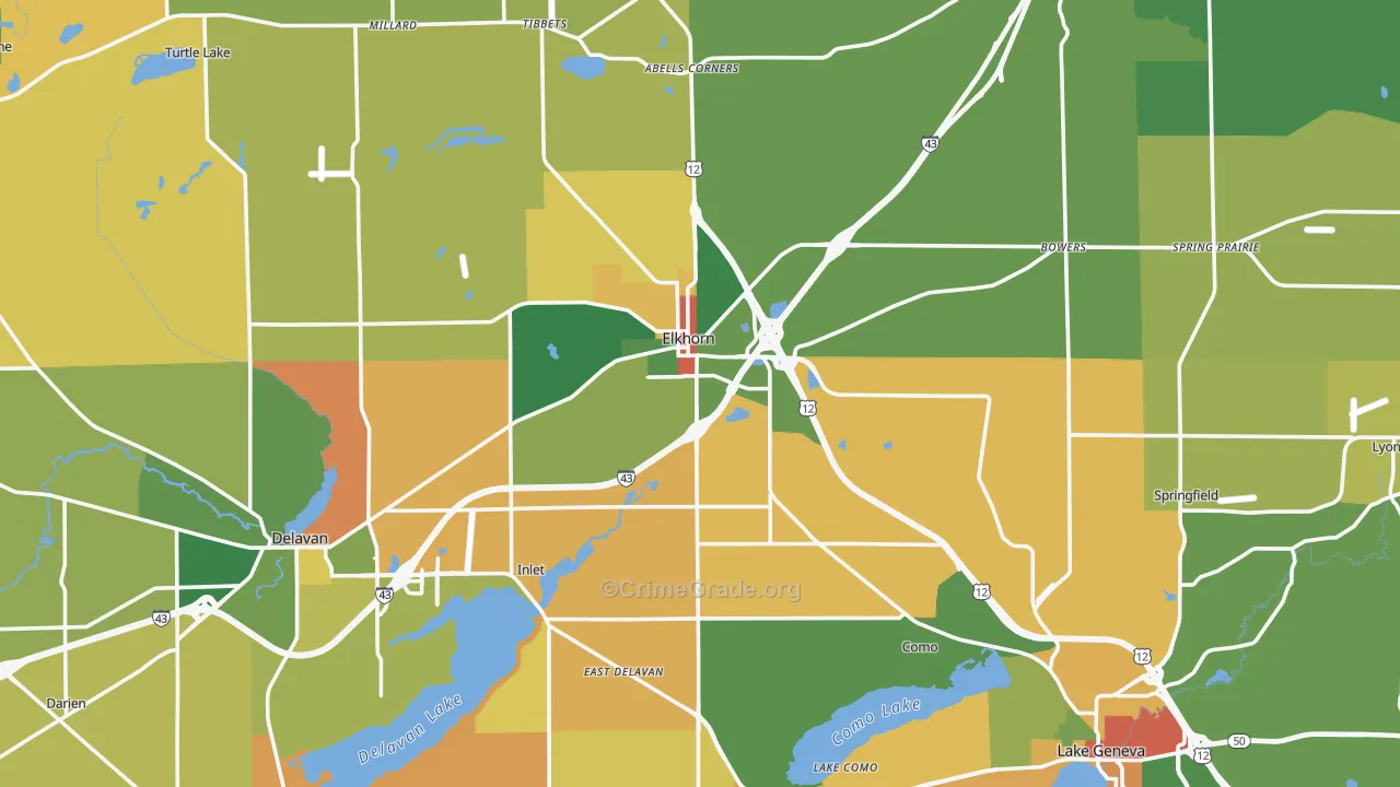 Walworth County, WI Map of Burglary Rates