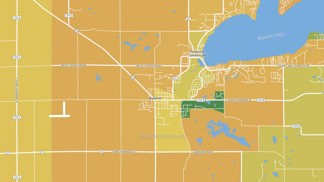 Walworth, WI Map of Burglary Rates