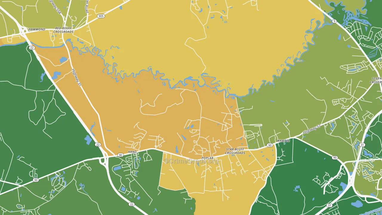Wampee, SC Map of Burglary Rates