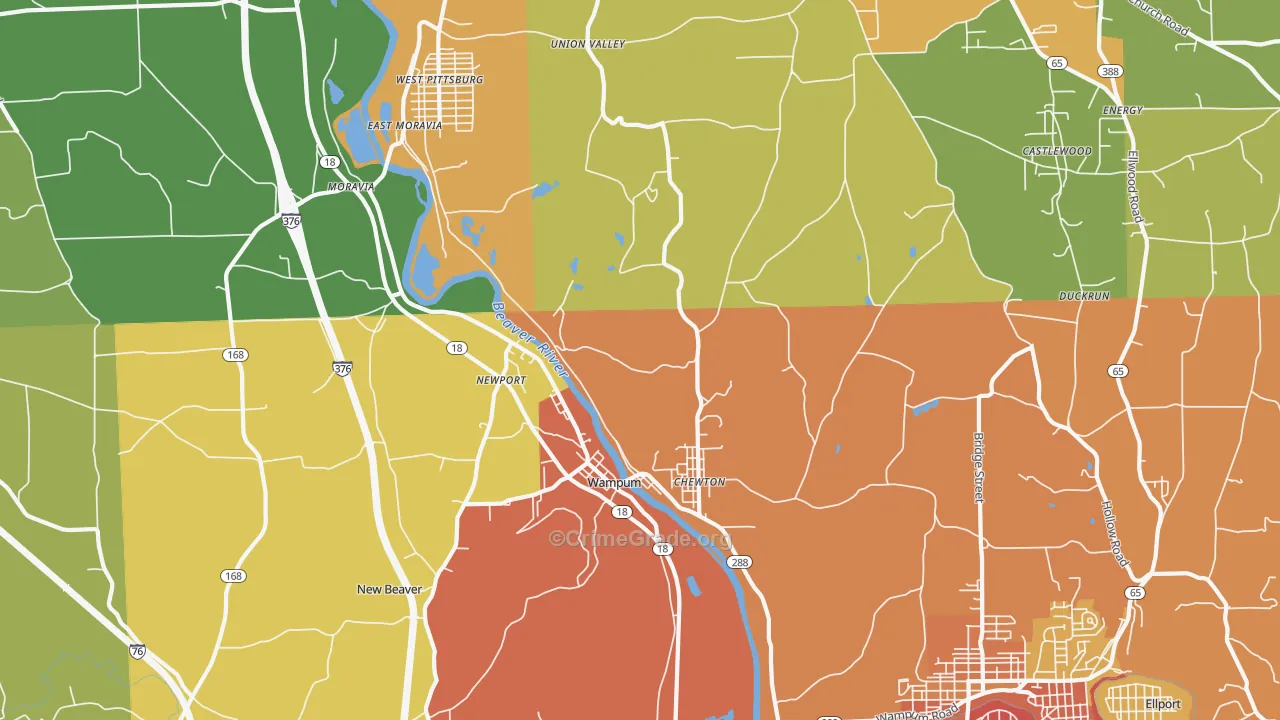 Wampum, PA Map of Burglary Rates