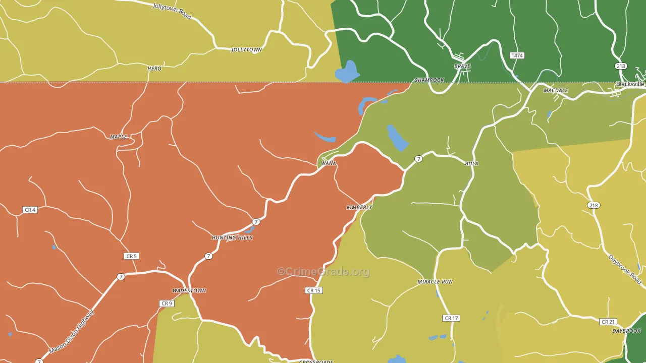 Wana, WV Map of Burglary Rates