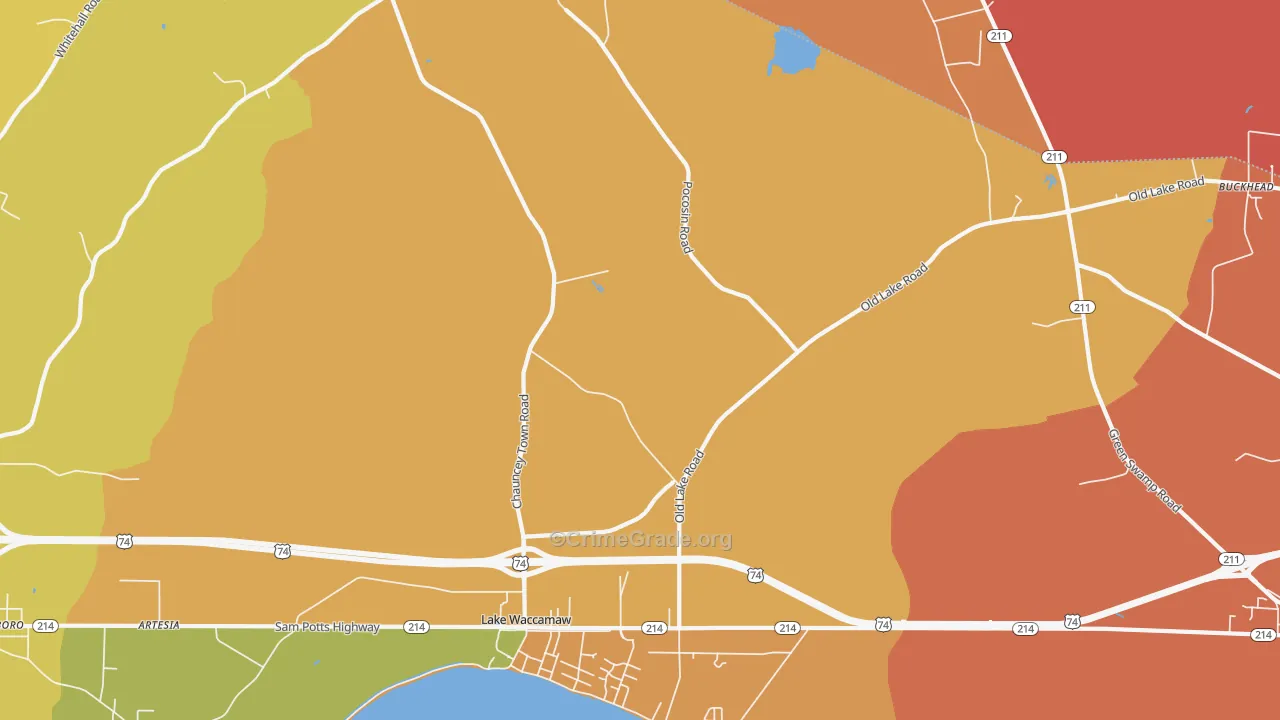 Wananish, NC Map of Burglary Rates