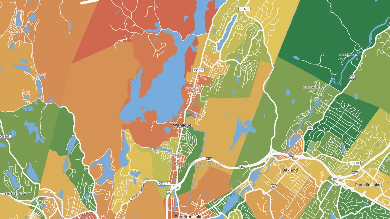 Wanaque, NJ Map of Burglary Rates