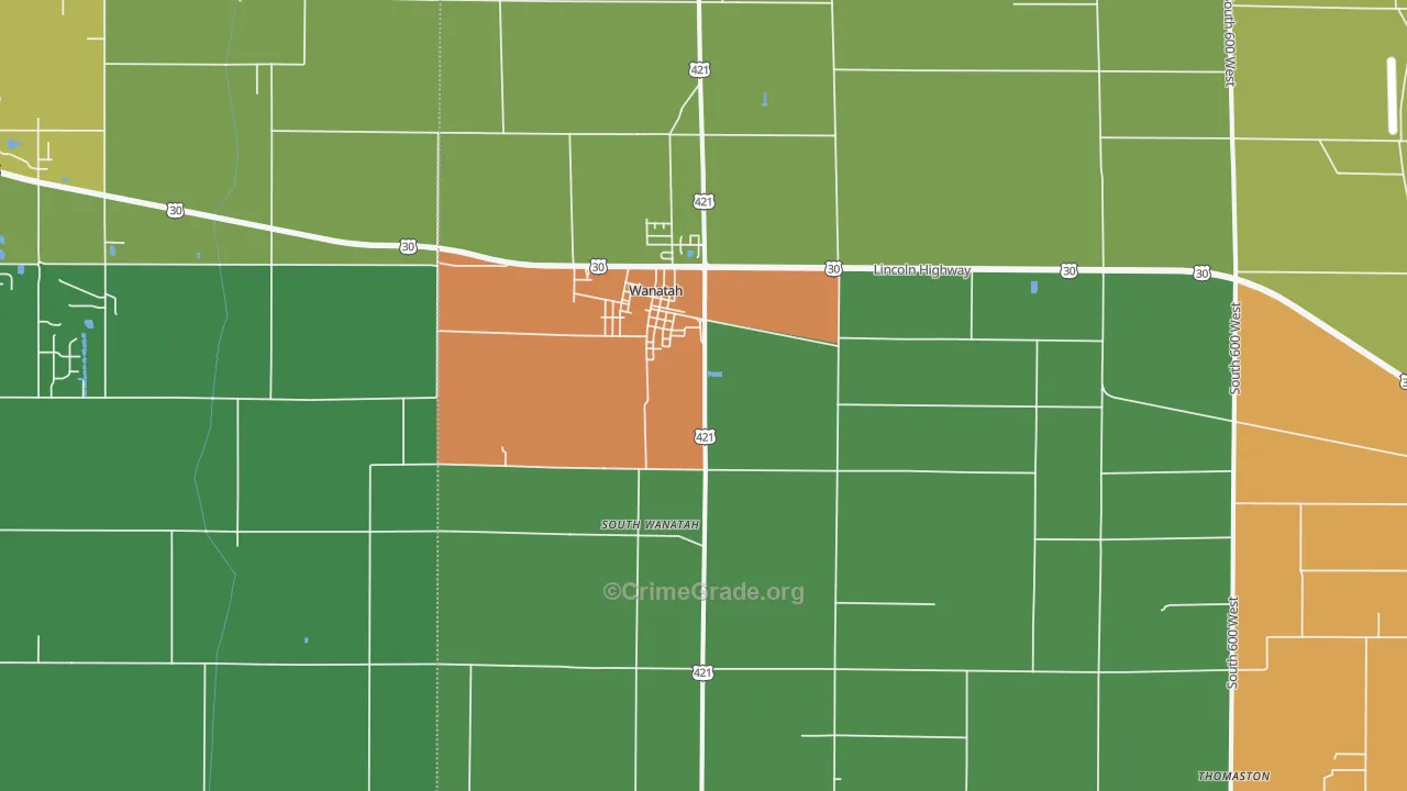 Wanatah, IN Map of Burglary Rates