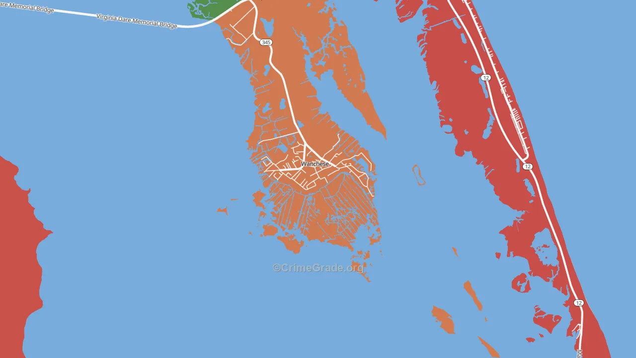 Wanchese, NC Map of Burglary Rates