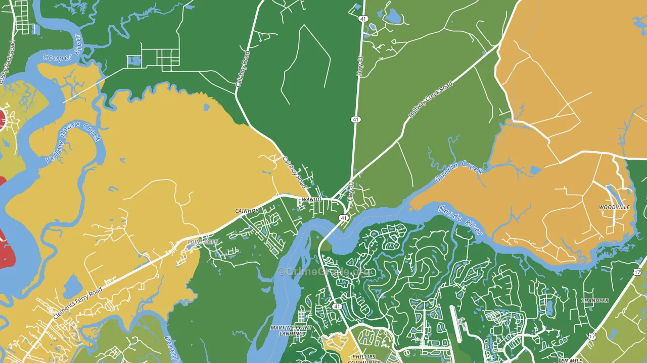 Wando, SC Map of Burglary Rates