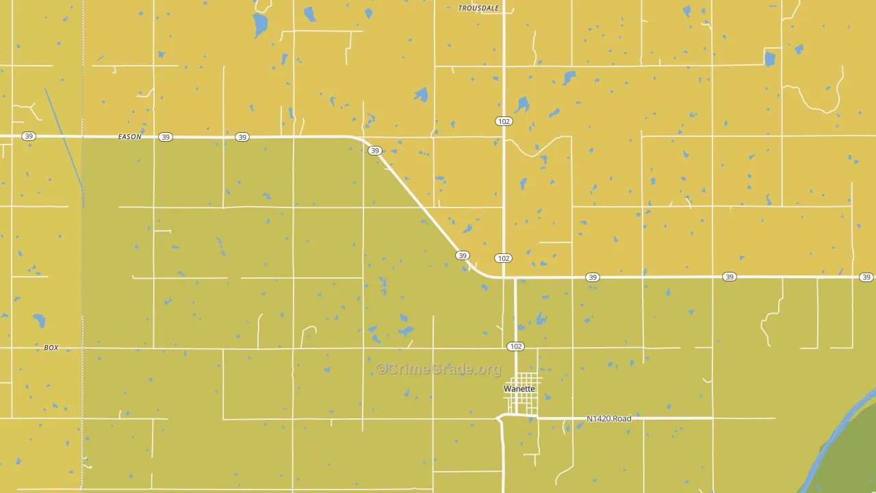Wanette, OK Map of Burglary Rates
