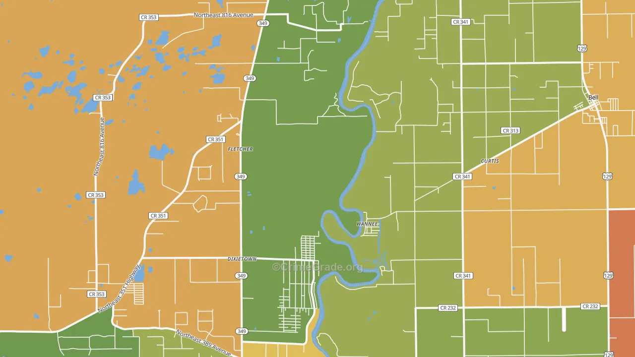 Wannee, FL Map of Burglary Rates