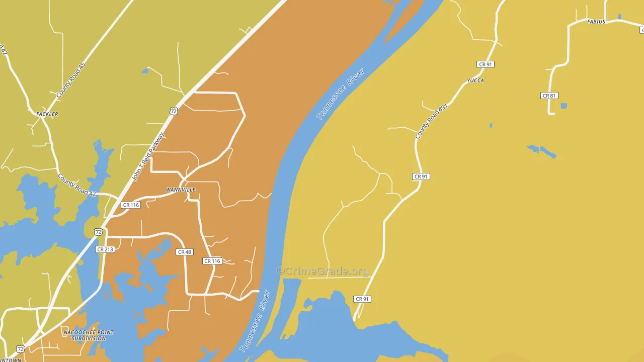 Wannville, AL Map of Burglary Rates