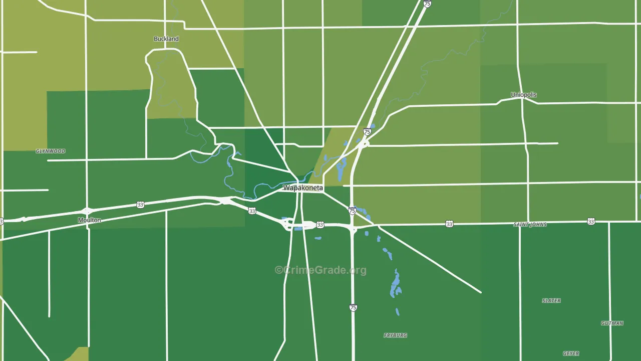 Wapakoneta, OH Map of Burglary Rates