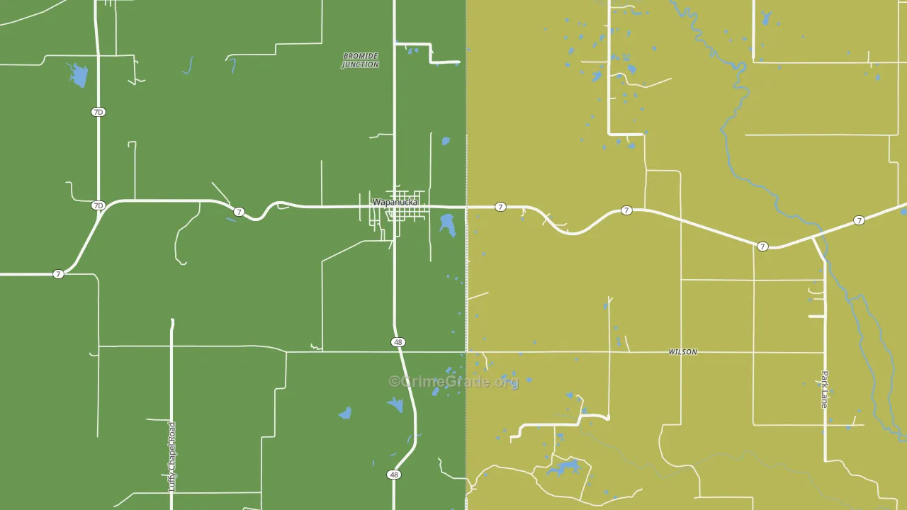 Wapanucka, OK Map of Burglary Rates