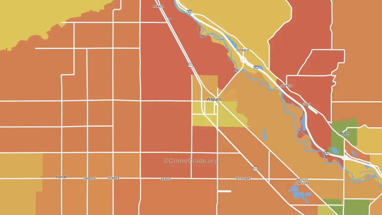 Wapato, WA Map of Burglary Rates