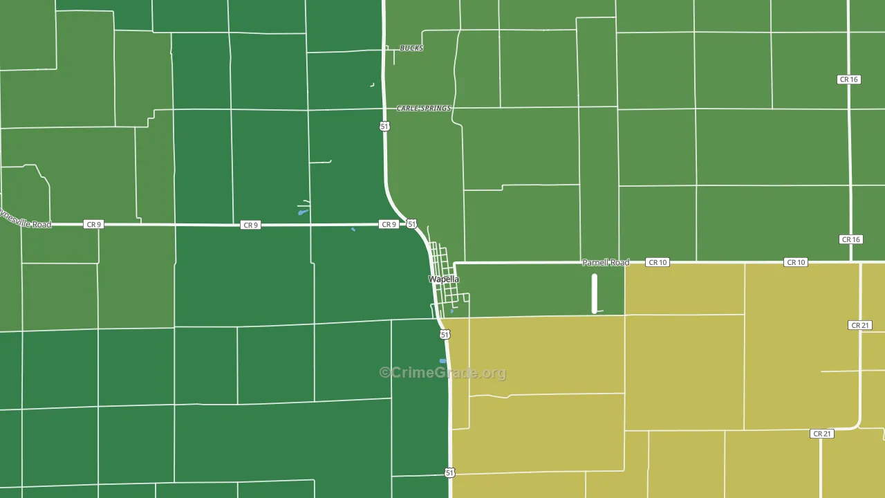 Wapella, IL Map of Burglary Rates
