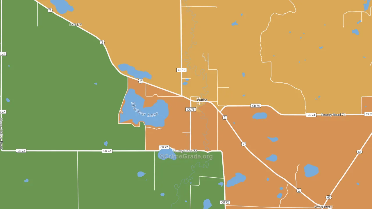 Warba, MN Map of Burglary Rates