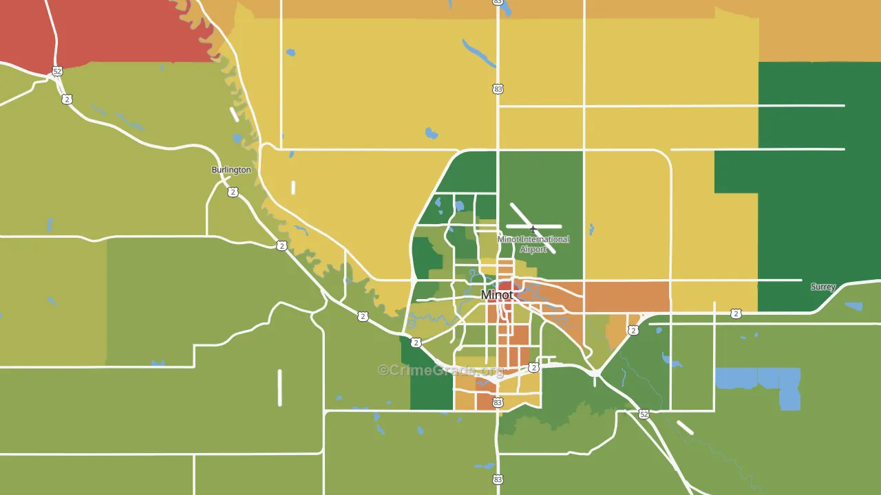 Ward County, ND Map of Burglary Rates