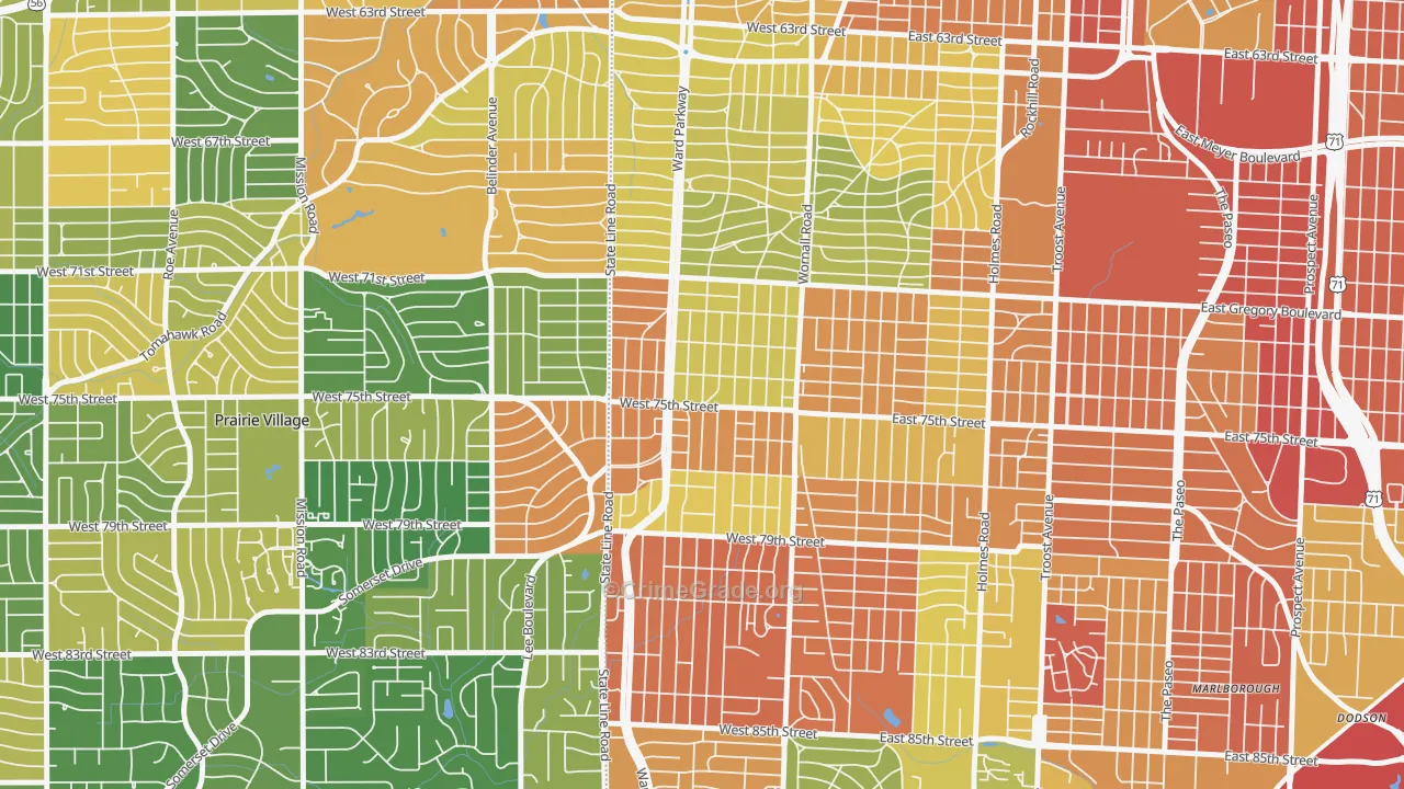 Ward Parkway, Kansas City, MO Map of Burglary Rates