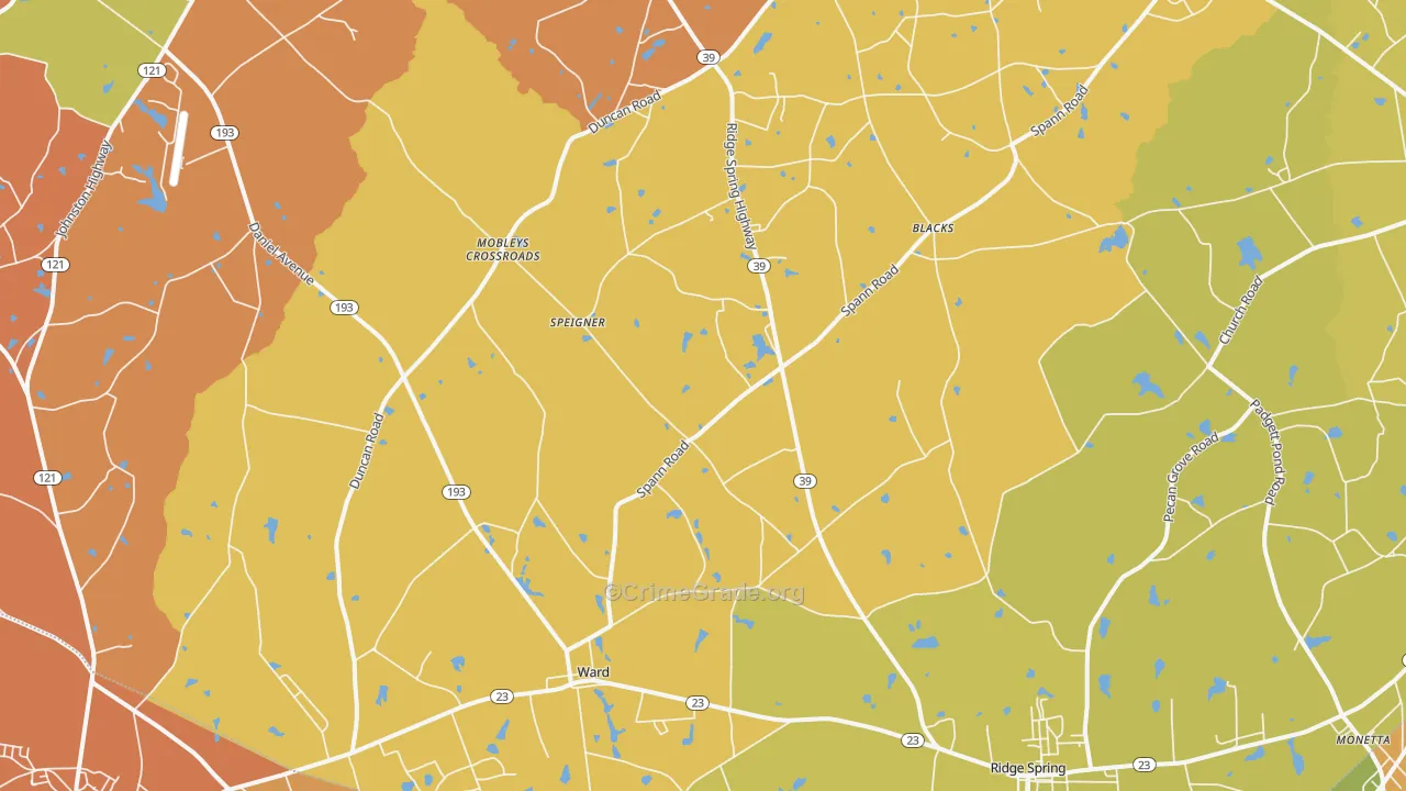 Ward, SC Map of Burglary Rates