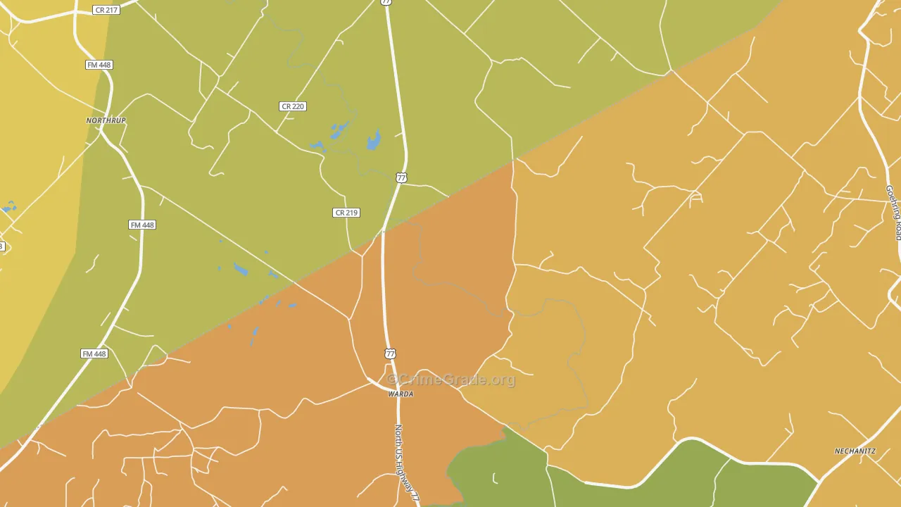 Warda, TX Map of Burglary Rates
