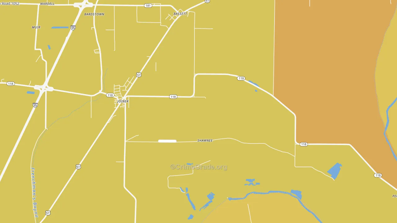 Wardell, AR Map of Burglary Rates