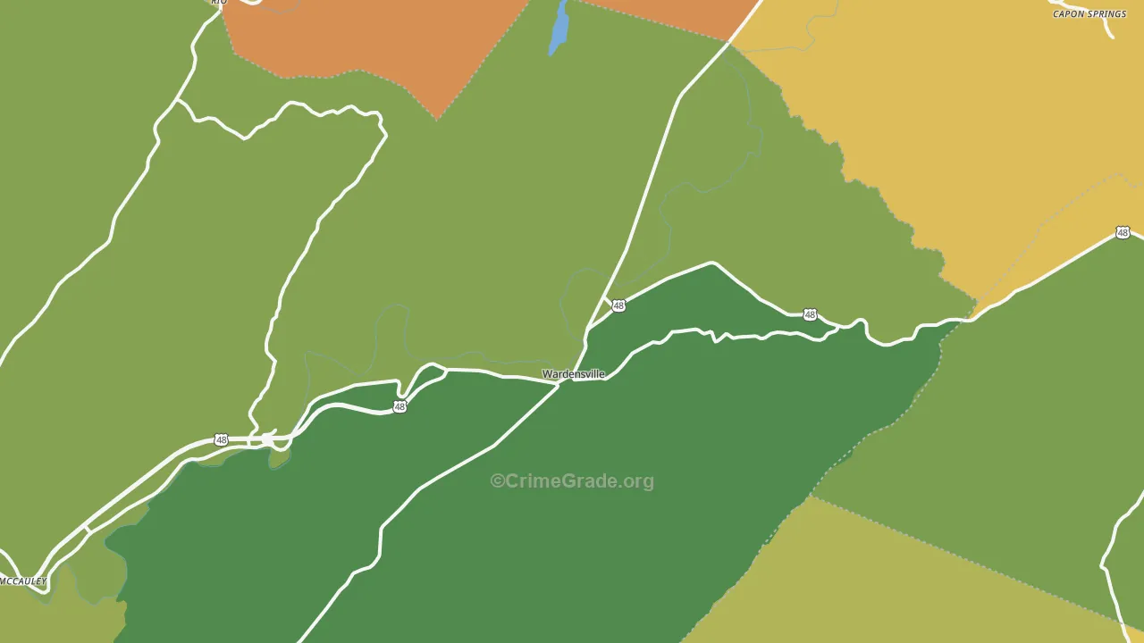 Wardensville, WV Map of Burglary Rates