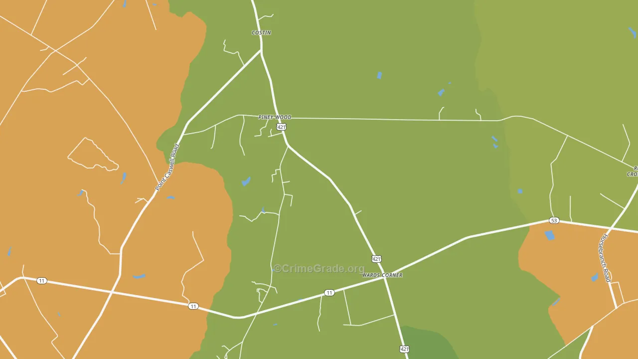 Wards Corner, NC Map of Burglary Rates
