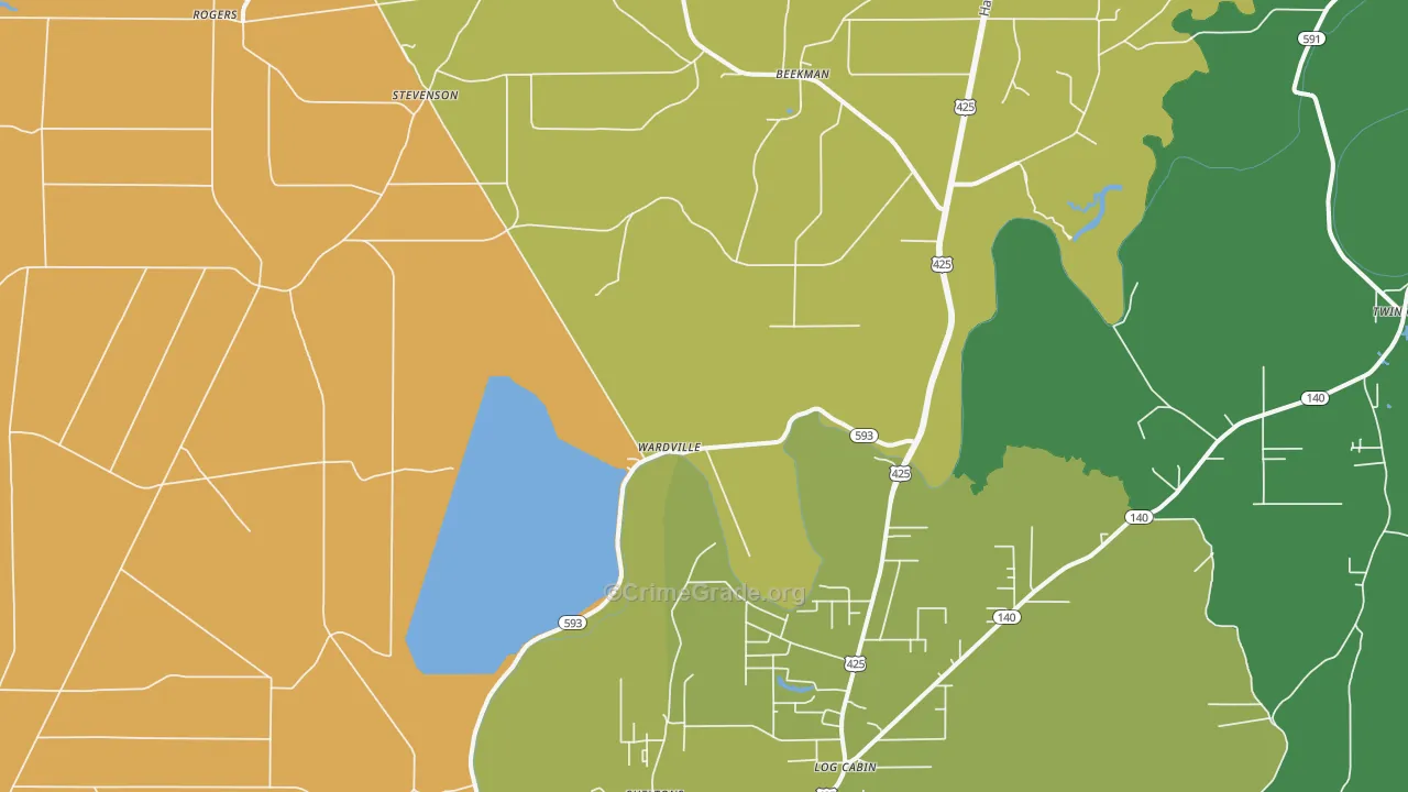 Wardville, LA Map of Burglary Rates