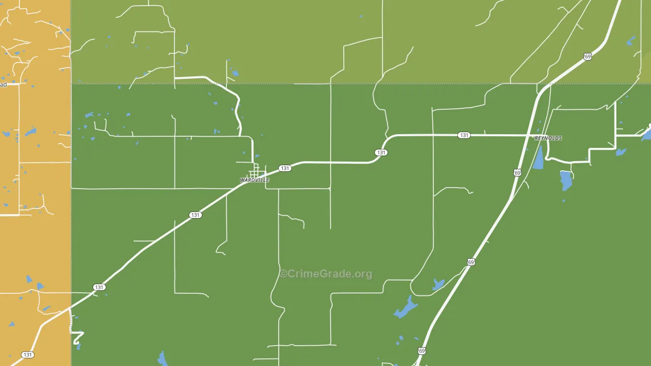 Wardville, OK Map of Burglary Rates