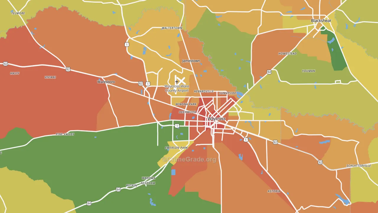 Ware County, GA Map of Burglary Rates