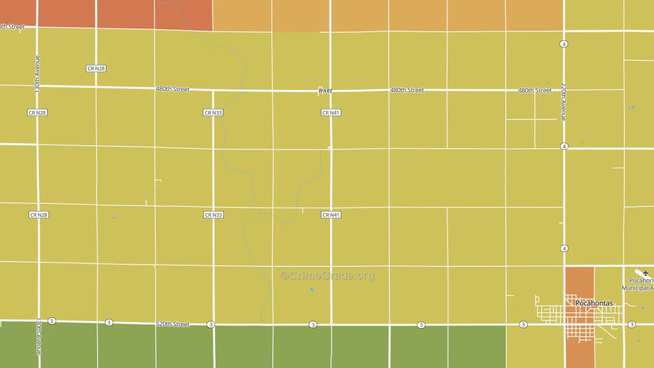 Ware, IA Map of Burglary Rates