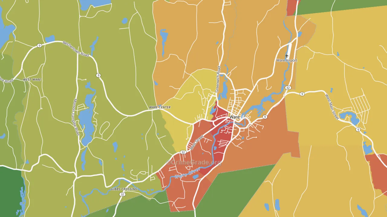 Ware, MA Map of Burglary Rates