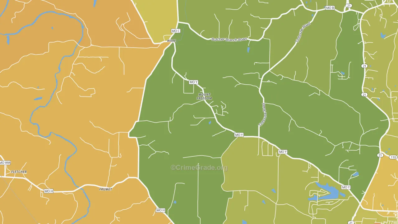Ware, MO Map of Burglary Rates