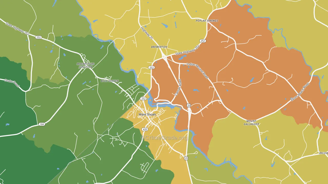 Ware Shoals, SC Map of Burglary Rates