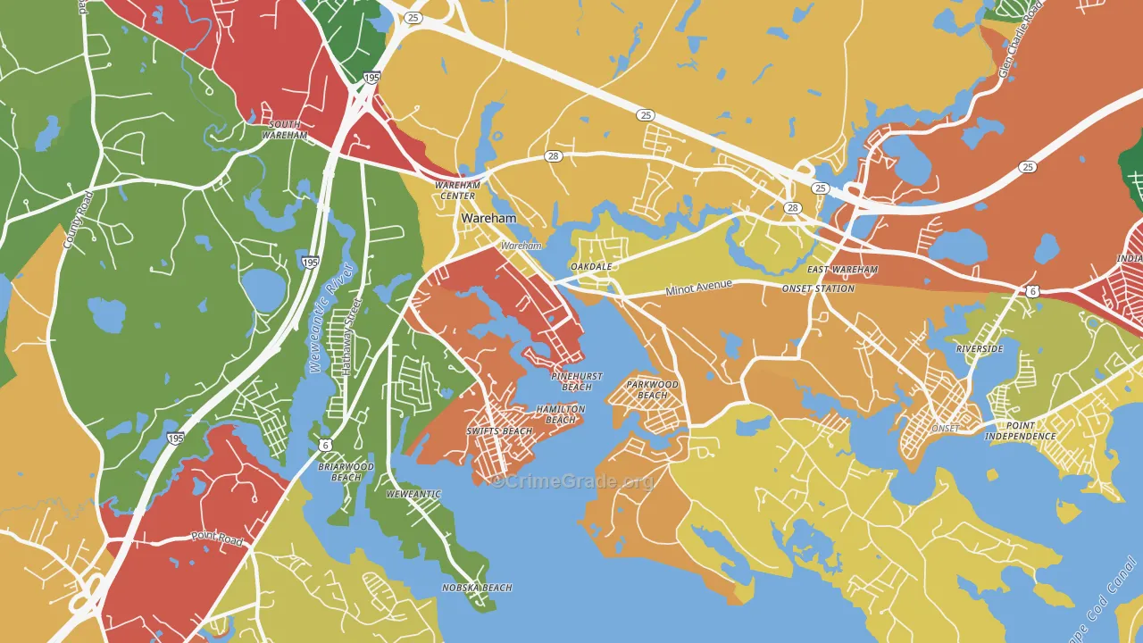 Wareham Center, MA Map of Burglary Rates