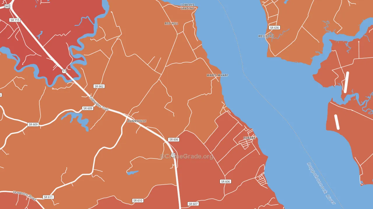 Wares Wharf, VA Map of Burglary Rates