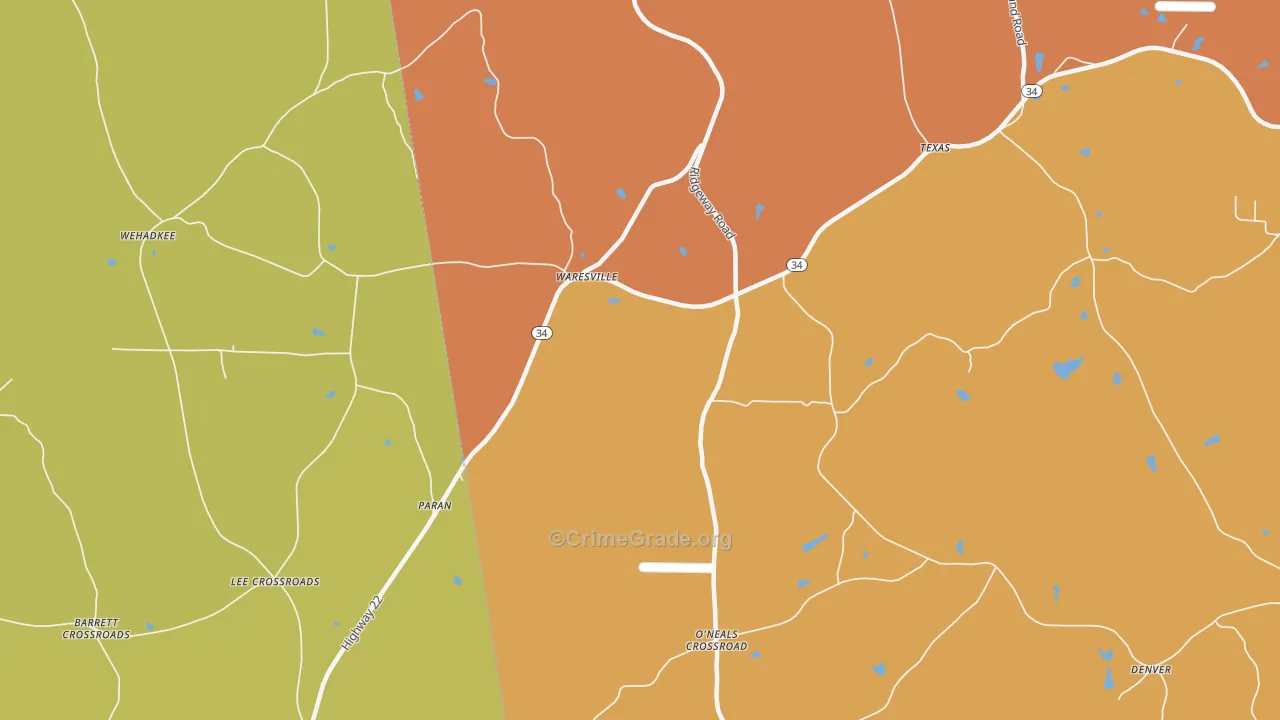 Waresville, GA Map of Burglary Rates