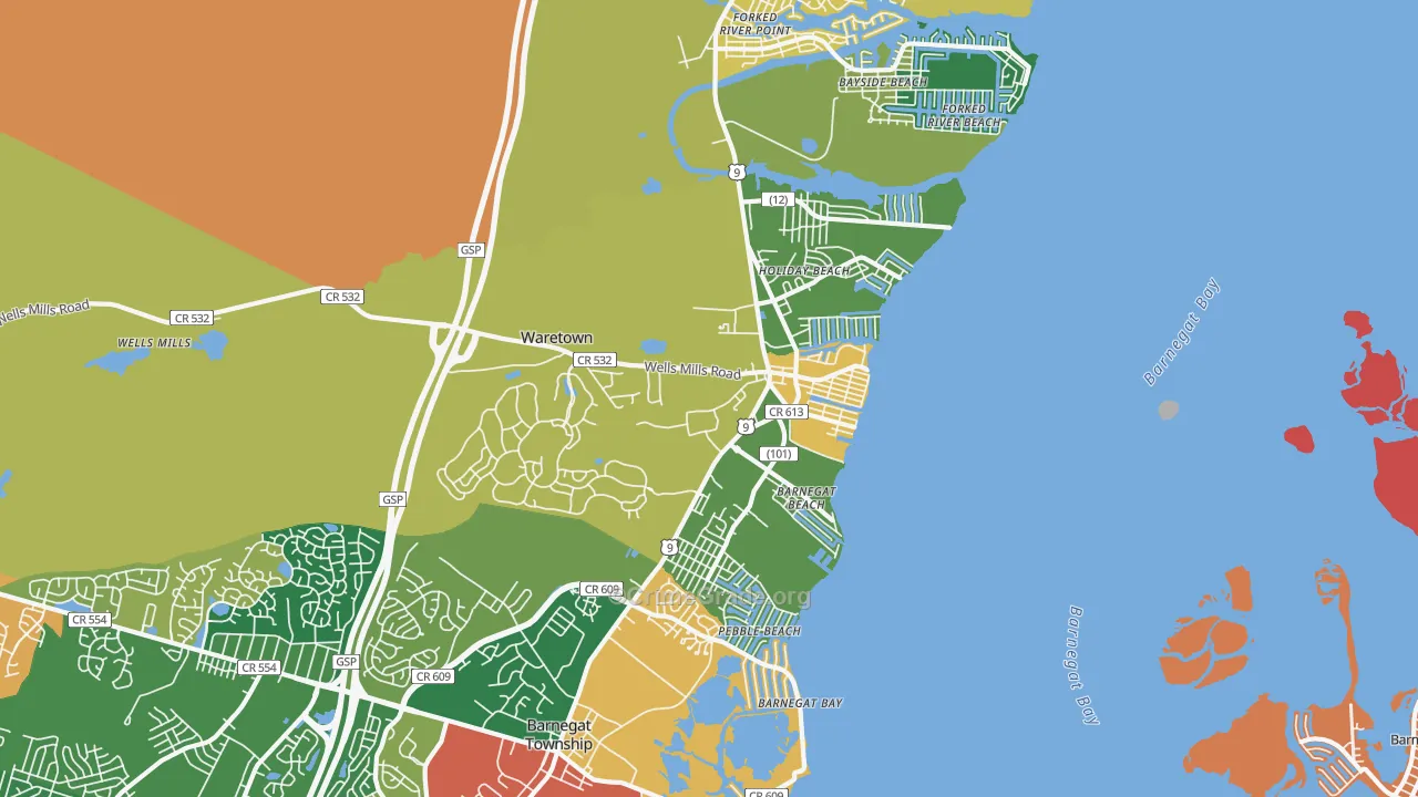 Waretown, NJ Map of Burglary Rates