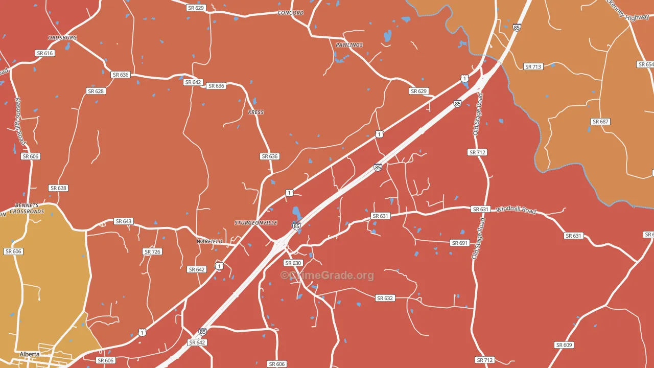 Warfield, VA Map of Burglary Rates